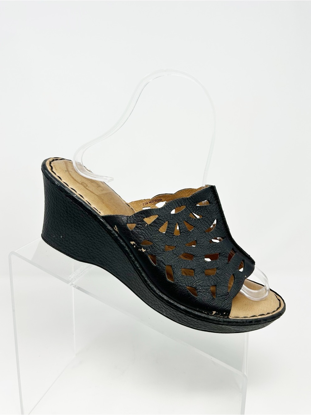 BORN Womens Black Cutout Slide Wedge Sandals Open Toe Comfort Slip-On Size 7.5